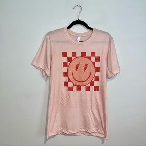 Bella Canvas Light Pink Tee with Red Smiley Graphic